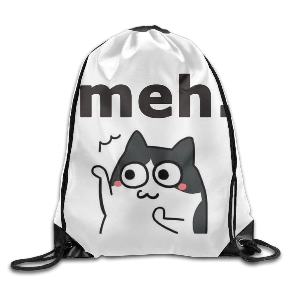 Meh Cat Printed Cute Drawstring Backpack Teen Girl Waterproof Travel Bag Tote Volleyball 16.9"14"
