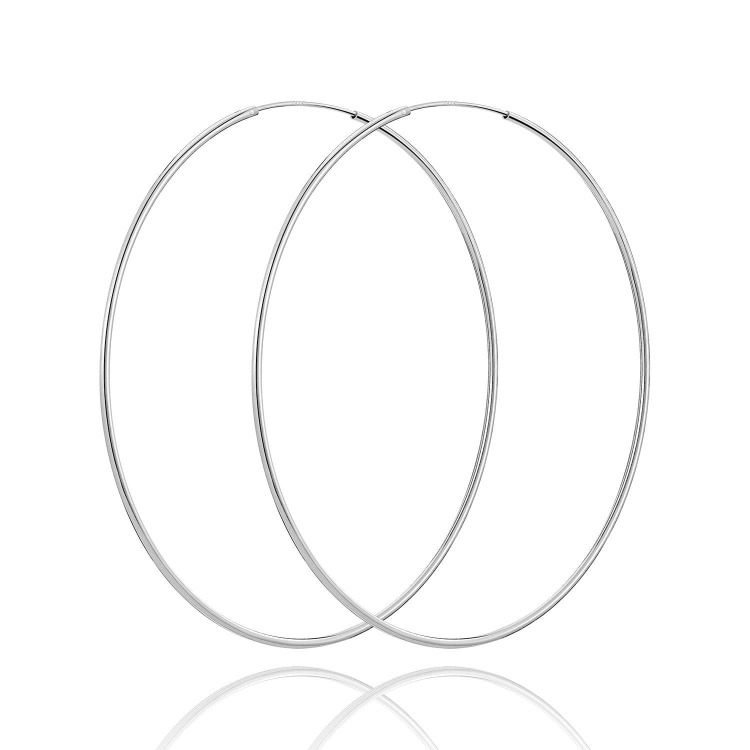 925 Sterling Silver Hoop Earrings for Women Lightweight Endless Silver Thin Hoops, 20/30/40/50/60MM