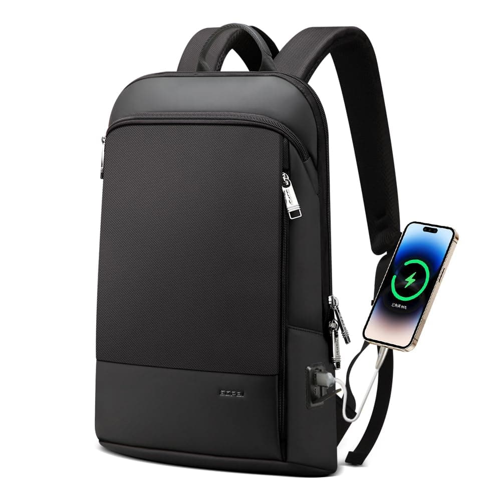 Slim Laptop Thin Business Backpack with Bottle Holder USB Charging Professional for Men Notebook Work Office Anti Theft Smart Computer 15-15.6 inch Back pack Light Black