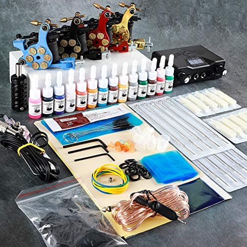 Complete Tattoo Kit Tattoo Machines Power Supply Tattoo Inks Needles Tips Grips (2 Tattoo Machine Kit)