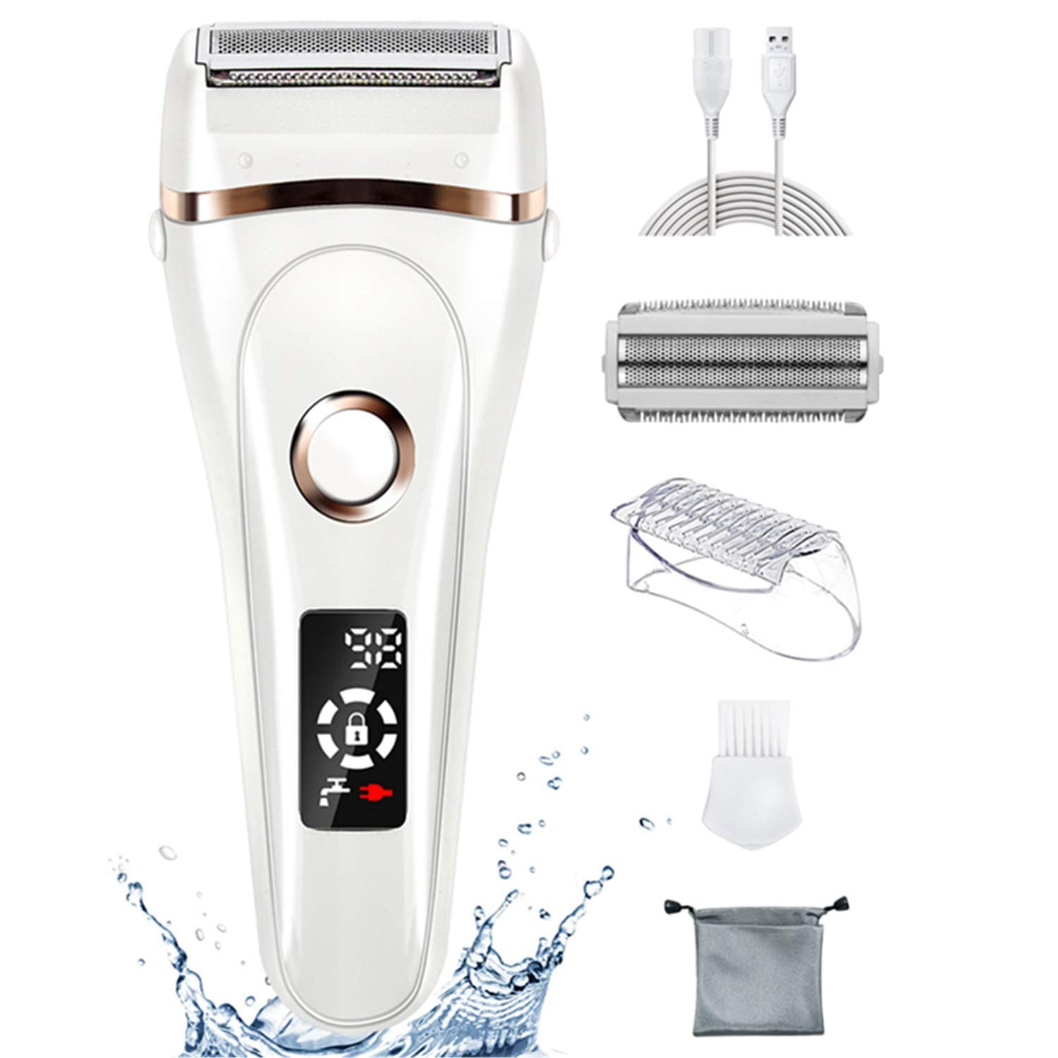 Electric Razors for Women,FAMEDY 3 in 1 Ladies Electric Shaver with Safety Lock Painless Body Hair Remover for Legs Armpit and Bikini Line Wet Dry Use Bikini Trimmerwith LED Battery Life Display