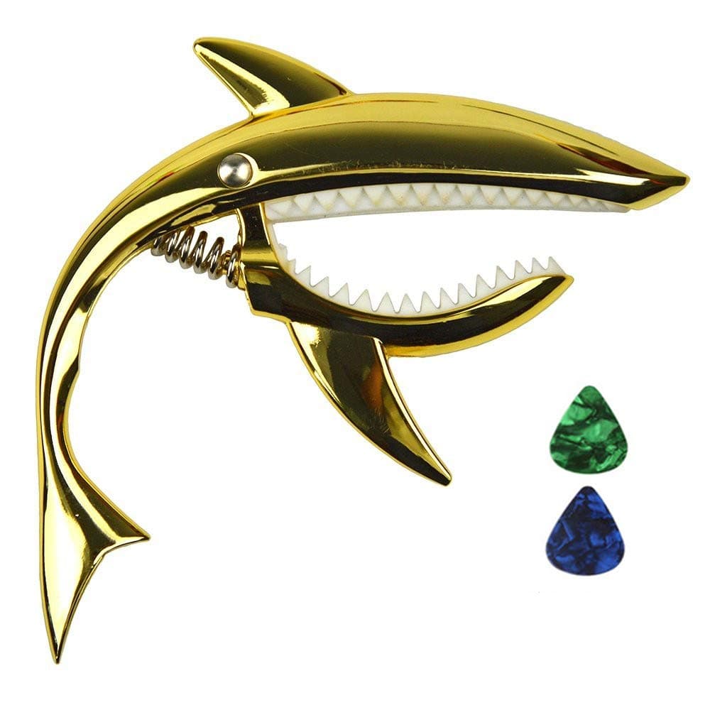 Zinc Alloy Guitar Capo Shark Capo for Acoustic and Electric Guitar with Good Hand Feeling, No Fret Buzz and Durable(Gold)