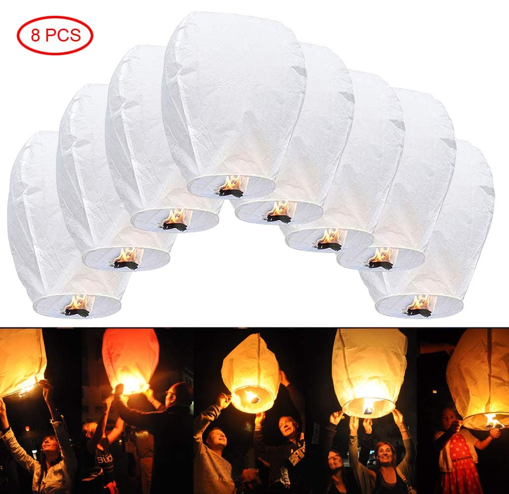 Biodegradable Sky Lanterns Chinese Lanters-8pcs White Chinese Sky Lanterns, Eco Friendly, 100% Biodegradable, Paper Japanese Prime Paper Sky Lantern to Release in Sky