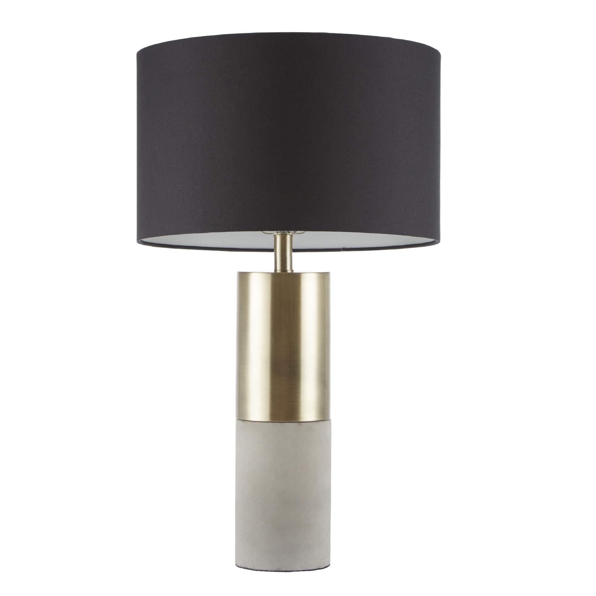 Fulton Desk Lamp, Bedside Nightstand Bedroom Light Modern Luxe Metal, Concrete Base, Fabric Drum Shade Accent Furniture Décor, 27.5" Tall, Gold/Black 1 Table Lamp