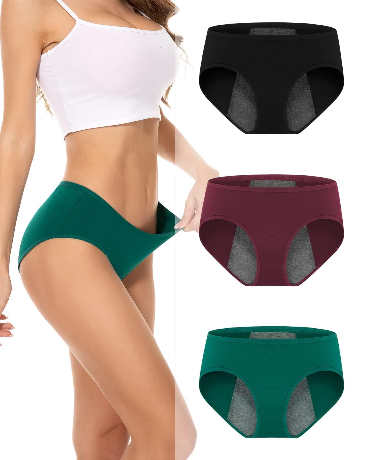 RUIXUEWomen Period Pants, Cotton Menstrual Underwear for Women, Heavy Flow Postpartum Leakproof Knickers Extra Protection Pack of 3