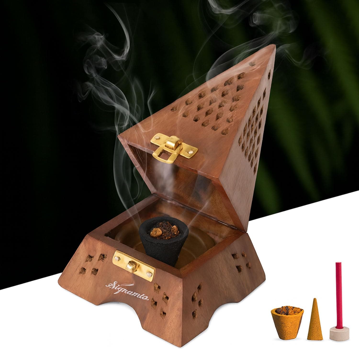 SIGNAMIO® Eiffel Tower Wooden Sambrani Dhoop Dhup Cup Cone Batti Stand, Incense Holder for Pooja Puja Item Stand Ash Catcher Handcrafted Traditional Design for Aromatic Rituals - Pack of 1