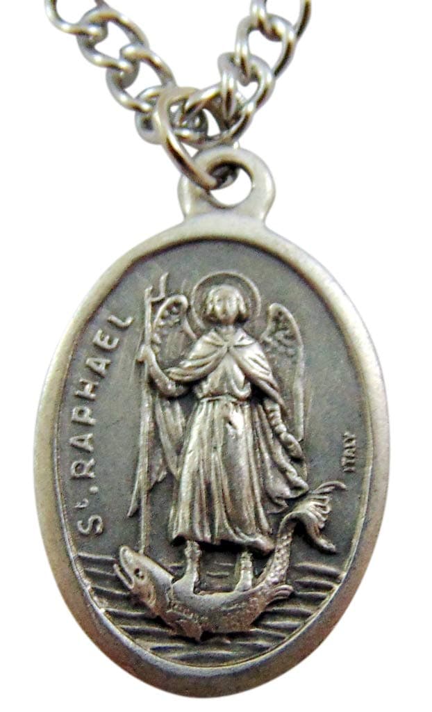Men's Patron Saint Medal 3/4 Inch Long with Stainless Steel Chain