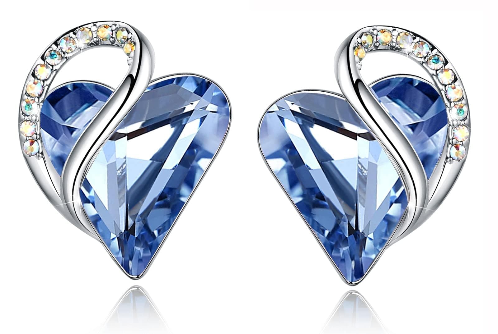 Leafael Valentine's Day Gift Earrings for Women, Infinity Love Birthstone Heart Crystal Studs, Allergy-Free Jewelry for Wife Mom Her, Silver-Tone, Gift Box Included