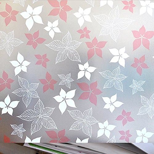 XiDang Sweet Window Film Decorative 45x100cm Frosted Privacy Cover Glass Window Door Black Floral Flower Sticker Film Adhesive Home Room Bathroom Office Decor (Flower color)
