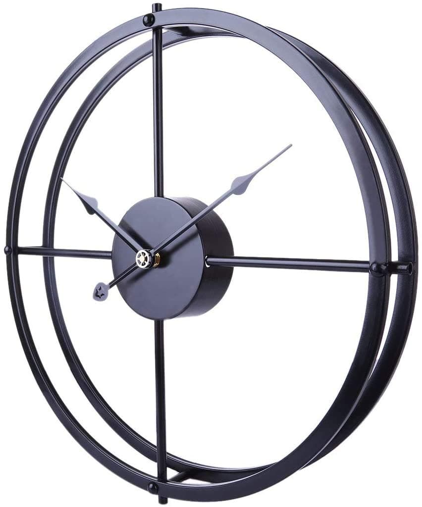 RuiyiF 24 Inch Silent Wall Clock Non Ticking Battery Operated, Oversize Farmhouse Rustic Metal Vintag Large Decorative Living Room Bedroom Office Kitchen (Black)