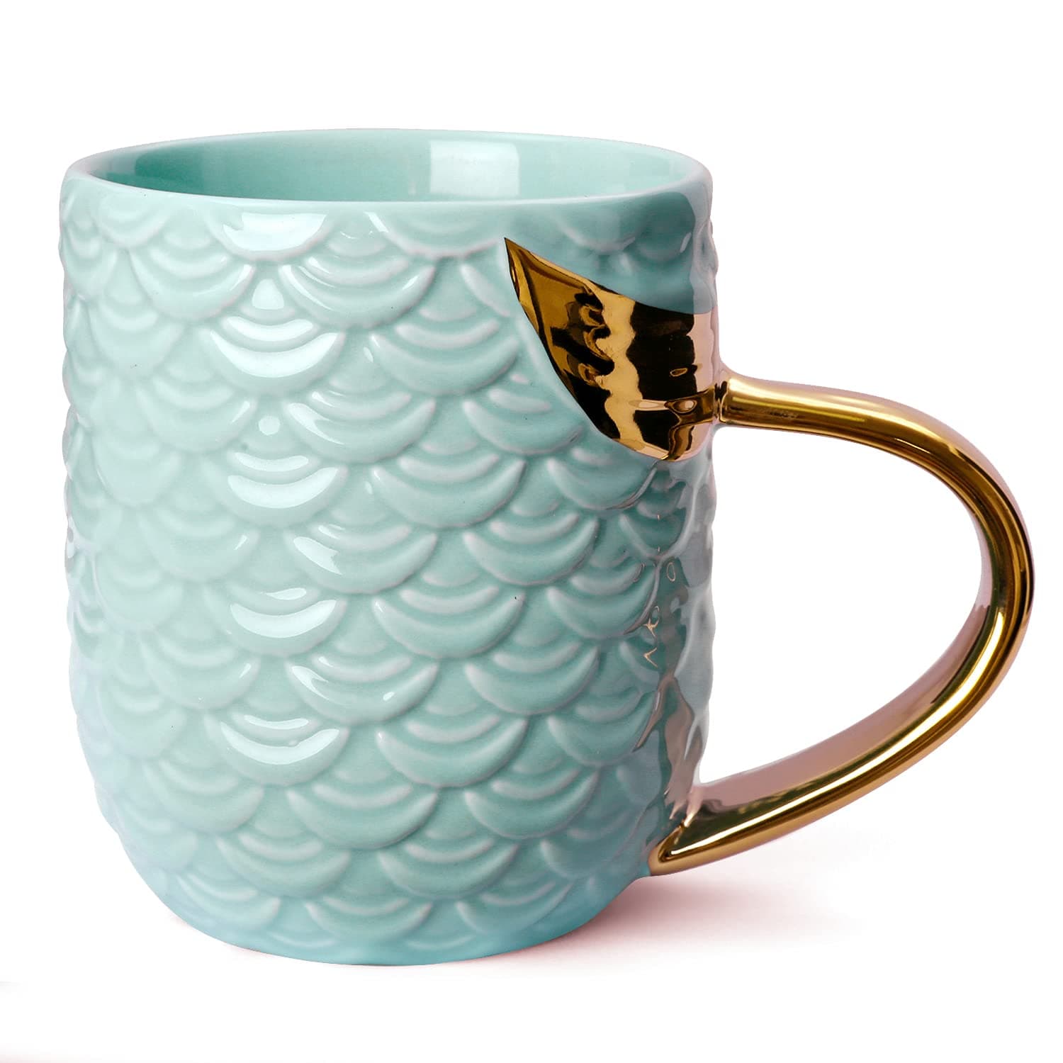 Mermaid Coffee Mug, Ceramic Cup with Tail Handle, Presents for Women Mom Grandma Girls Wife Friend Her - Gift for Valentine's Mother's Day Christmas Birthday Bridal Engagement Wedding (Blue)