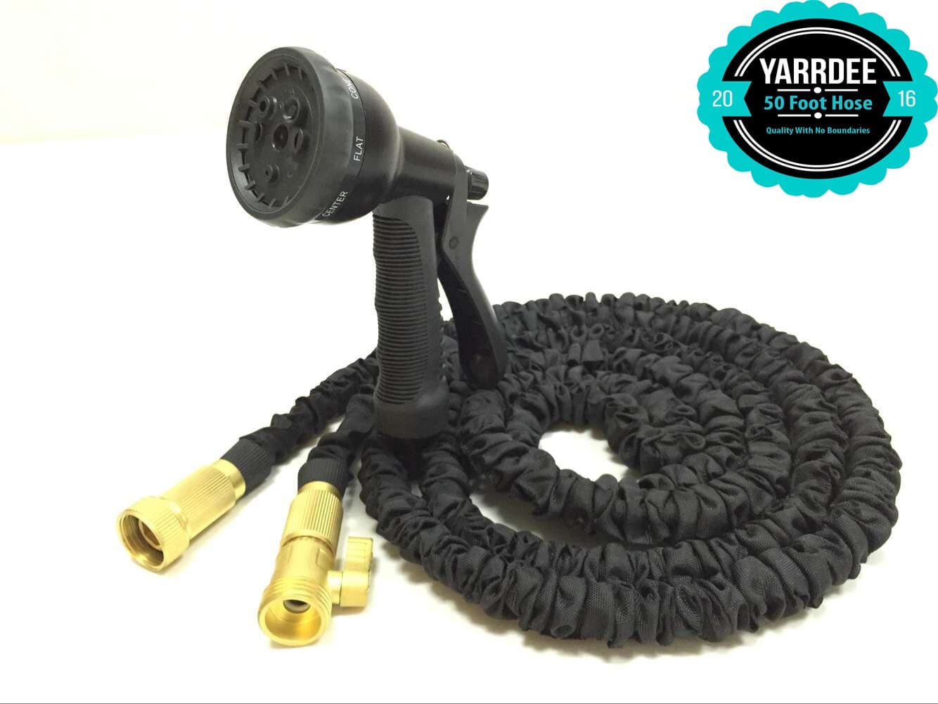 2016 New 50Ft, Lightweight, Heavy Duty, Expandable Garden Hose By Yarrdee - Great for Watering & All Chores - Solid Brass Fitting Connectors – Close Valve – Retractable Collapsible Easy Storage