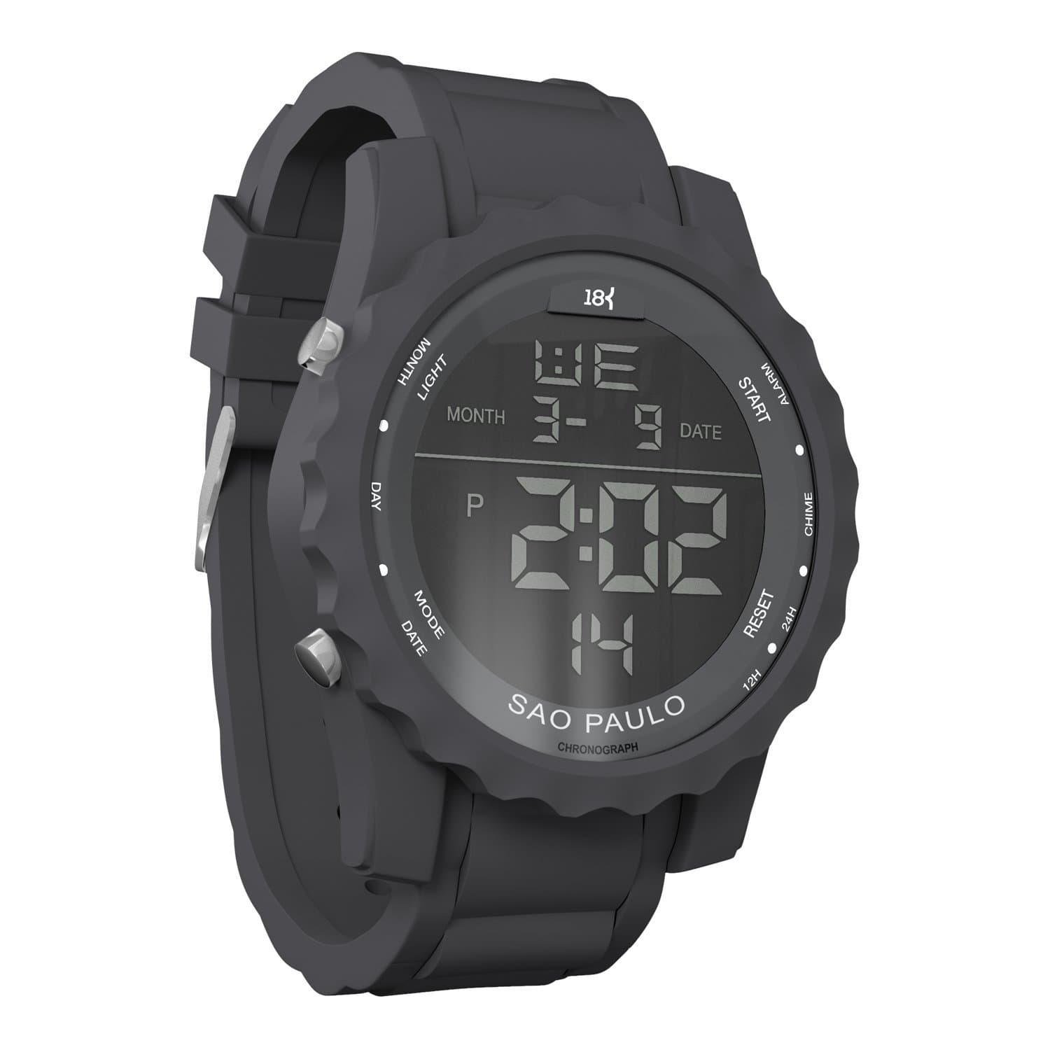 18K Watches Men's Sao Paulo Digital Watch, Dark Grey