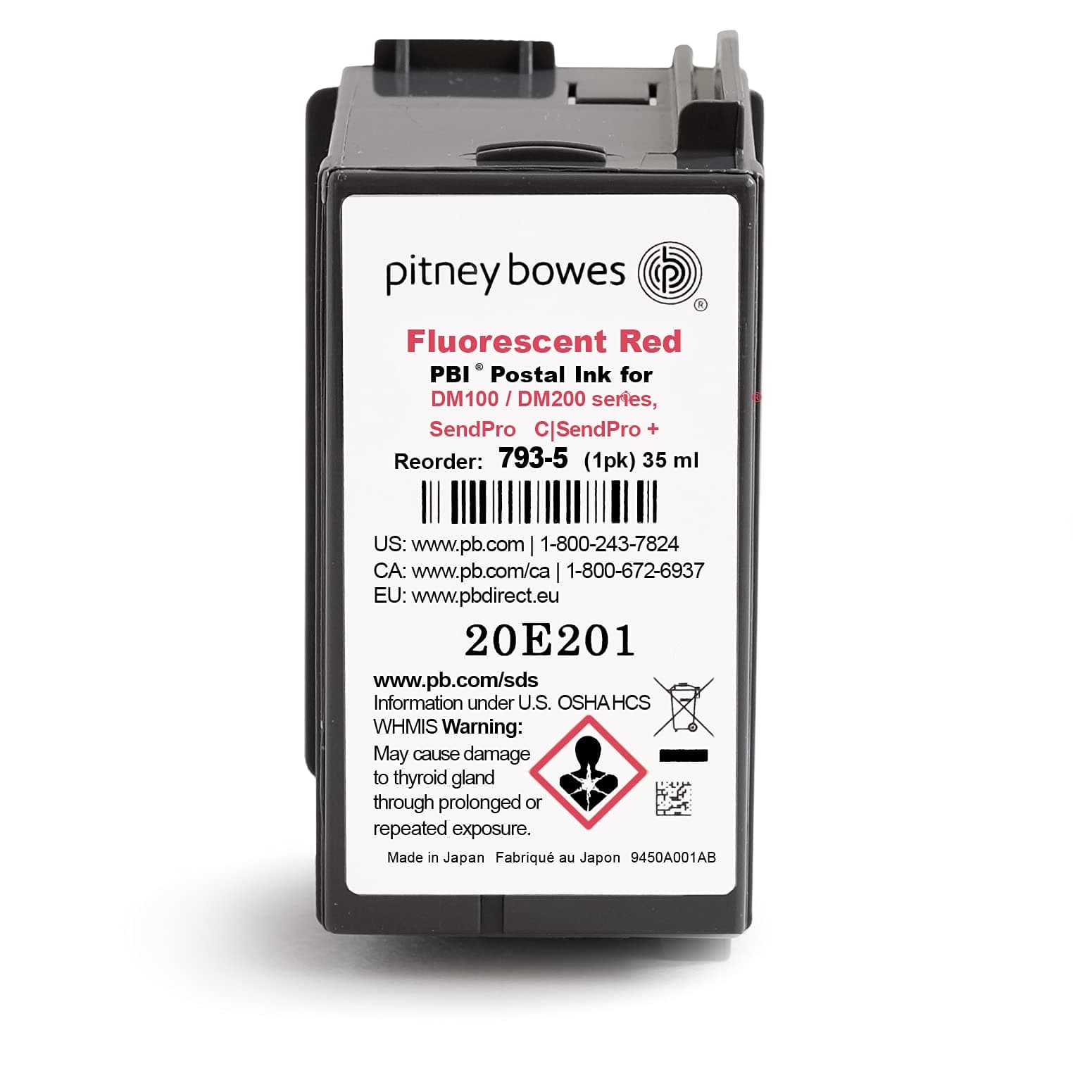 Pitney Bowes 793-5 Genuine Ink Cartridge for DM100, DM200 and SendPro C and SendPro+, Red Ink, 35 ml