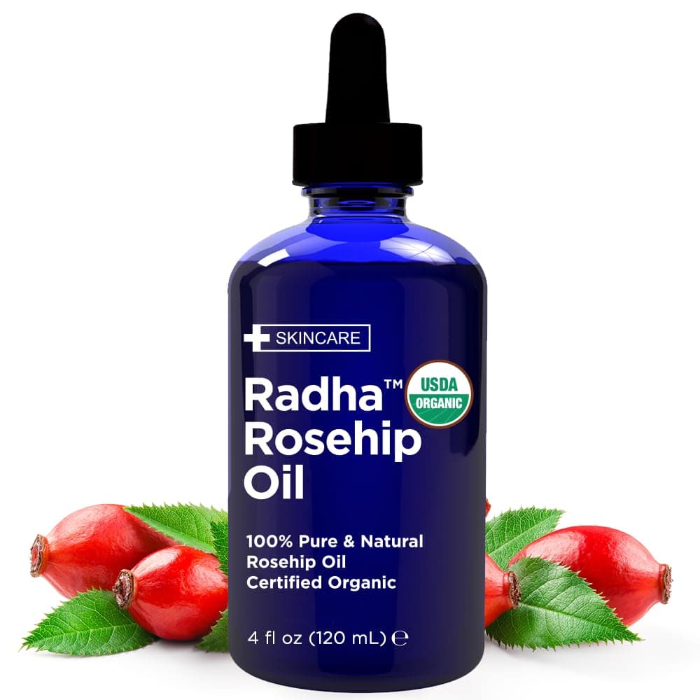 4 oz Organic Rosehip Seed Oil 100% Pure Cold Pressed - Great Carrier Oil for Moisturizing Face, Hair, Skin, & Nails, Hydrating and Nourishing