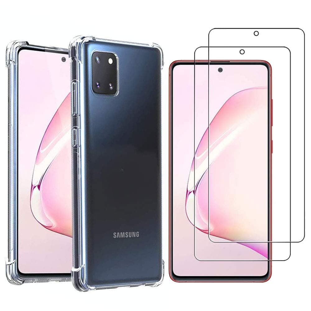 MARGOUN for Samsung Galaxy Note 10 Lite Case Cover with 2 Pack Screen Protector, Clear Tempered Glass Film