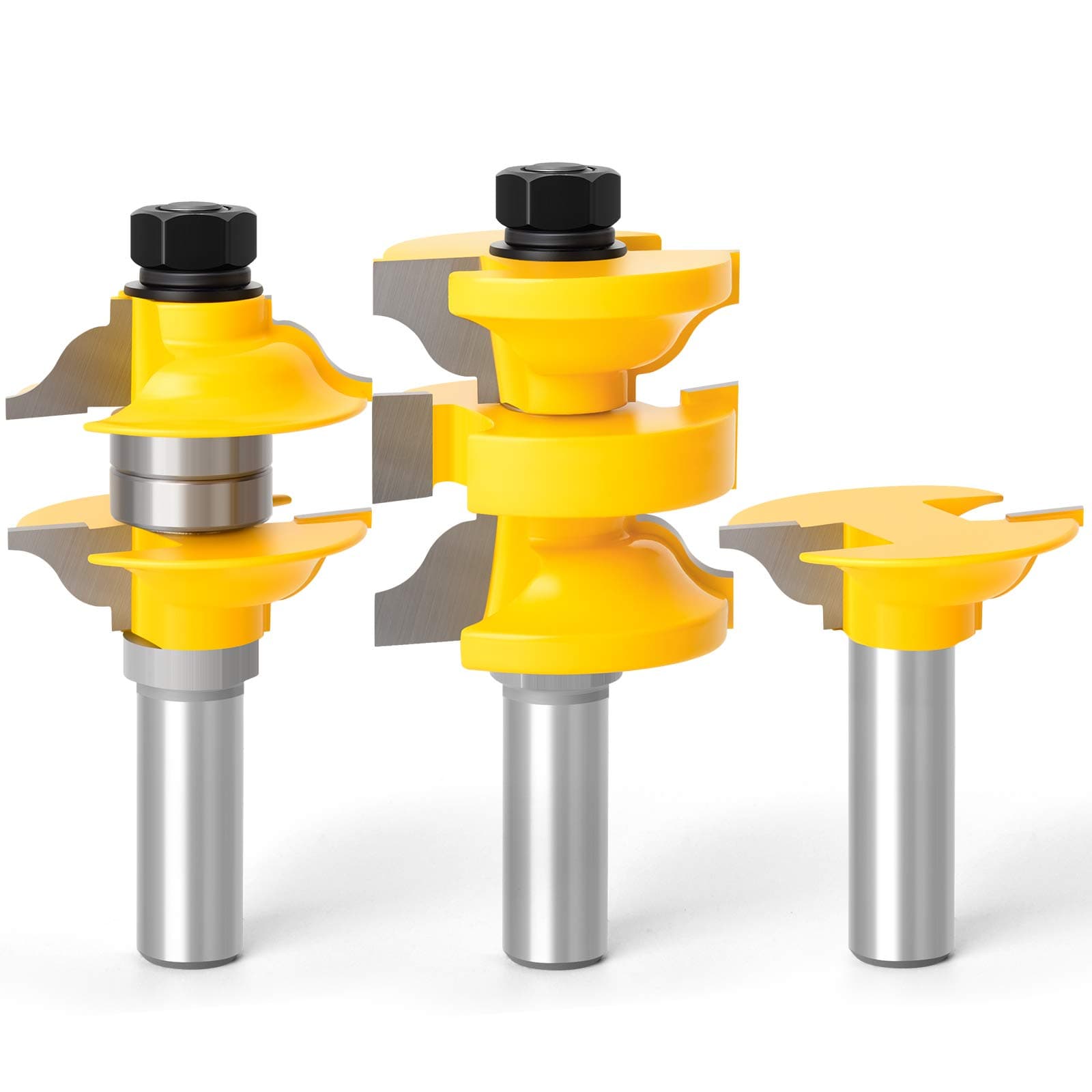 Router Bit Set 1/2-Inch Shank, 3Pcs/Set Extended Tenon Entry Door Rail and Stile Woodworking Milling Cutter Door