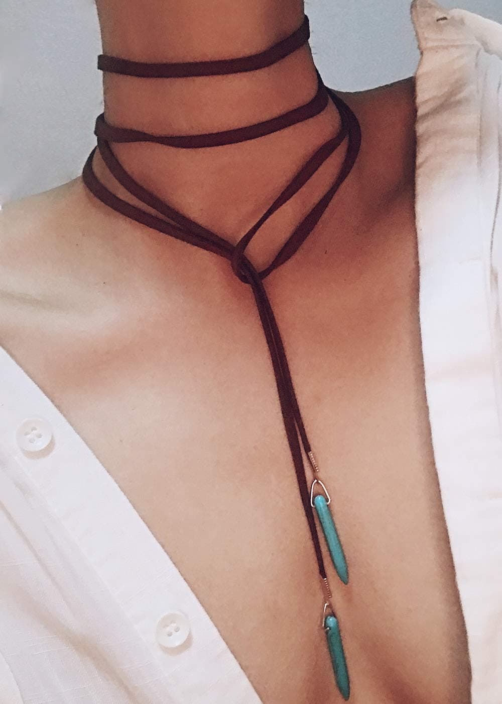 fxmimiorBohemian Long Choker with Turquoise Pendant Sexy Rock Handmade Vintage Necklace Women Accessories