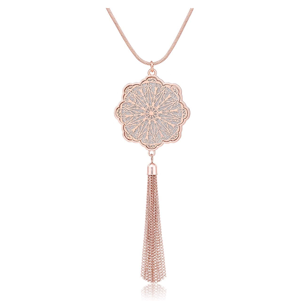 Long Necklaces For Woman Disk Circle Pendant Necklaces Tassel Fringe Necklace Set Statement Pendant