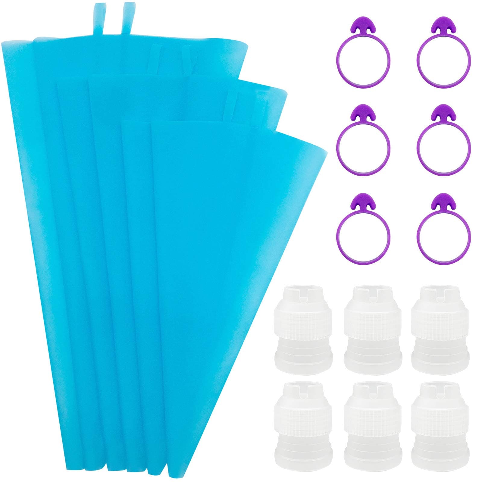 Reusable Piping Bags,6 Silicone Pastry Bags In 3 Size (12"+14"+16"),6 Icing Couplers For Standard Tips,6 Frosting Bag Ties Cake Decorating Supplies For Cupcakes,Cookies,Candy and Cake Decorating