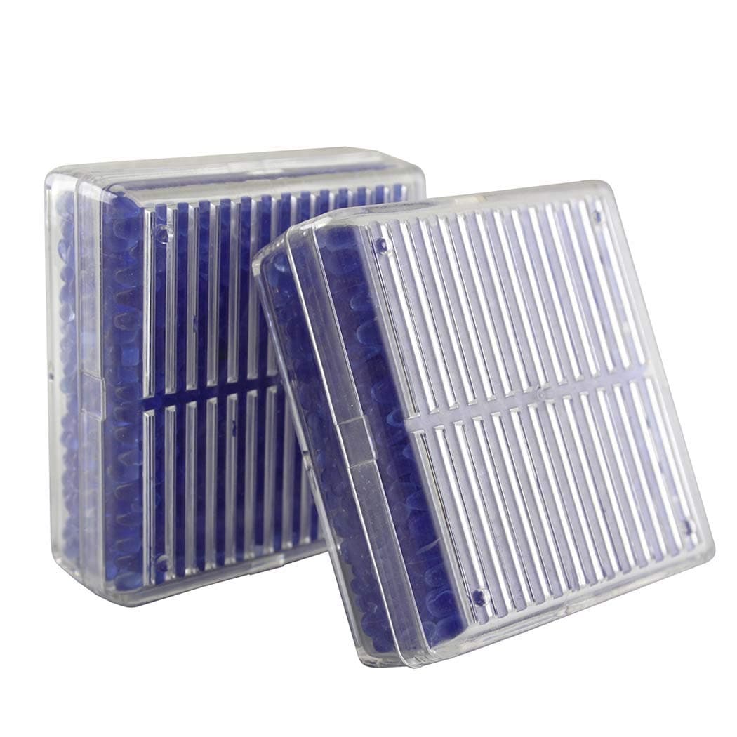 EXMAX Blue Indicating Silica Gel Beads(2-4mm) Desiccant Functional Hard Plastic Canister Dehumidifier Moisture Absorb Box Dryer for Camera Microscopes Telescopes - 2 Pack