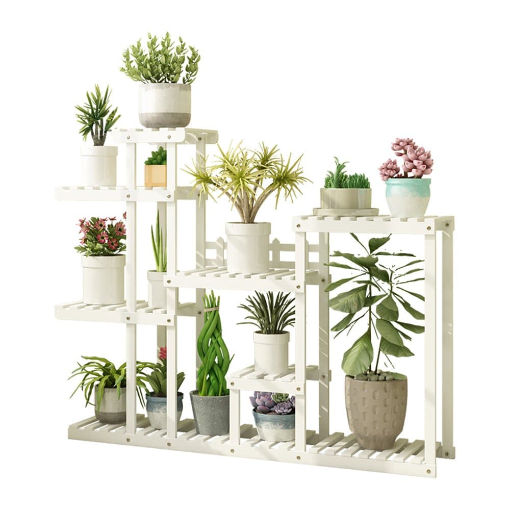 MEIFUO Plant Stand 4-Tier Wood Free Standing Flower Rack Shelf Multifunctional Storage Rack Shelving (Color : White- No Wheeled)