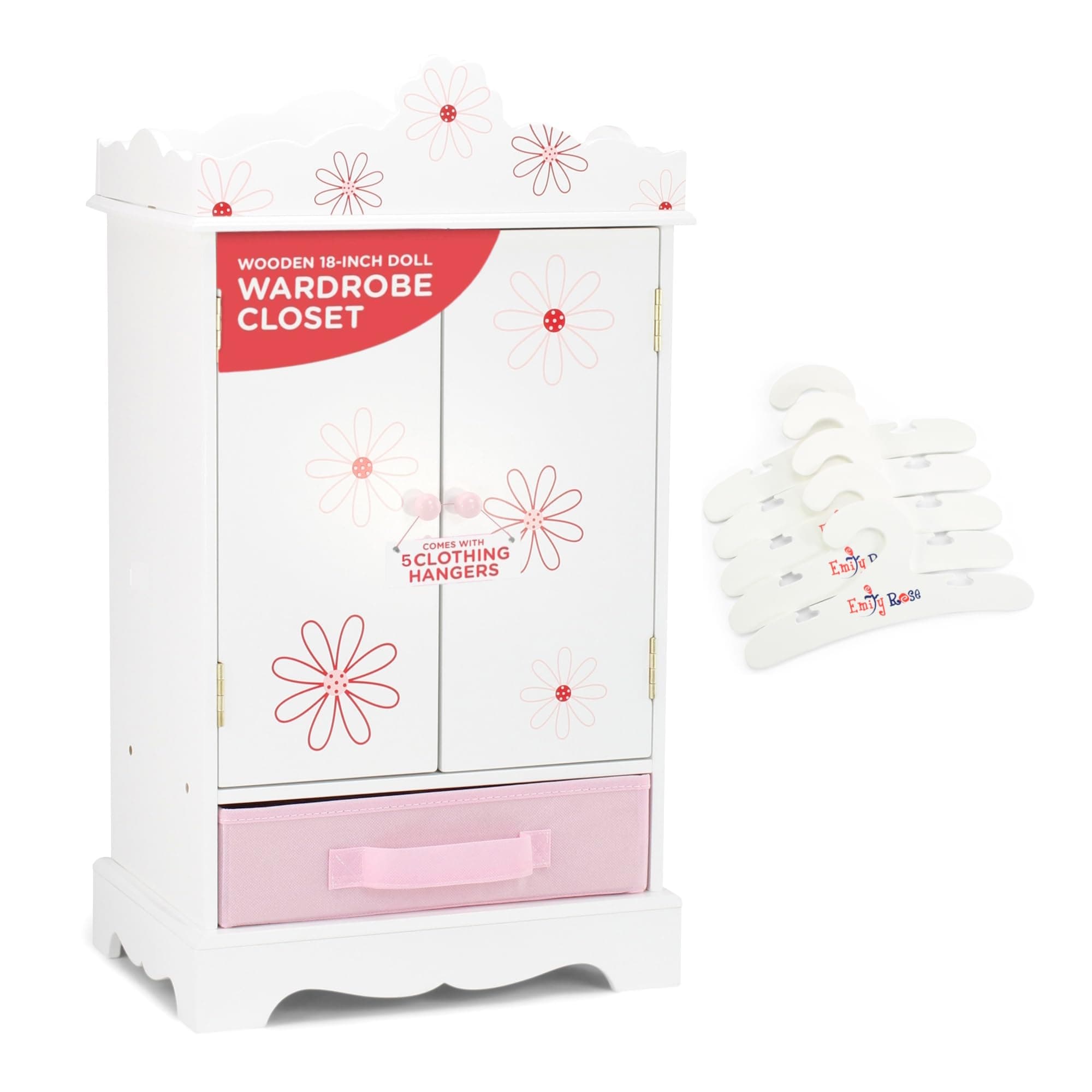 Large 18 Inch Doll Armoire | Storage Furniture Fits 18" American Girl Dolls | Floral Design Includes