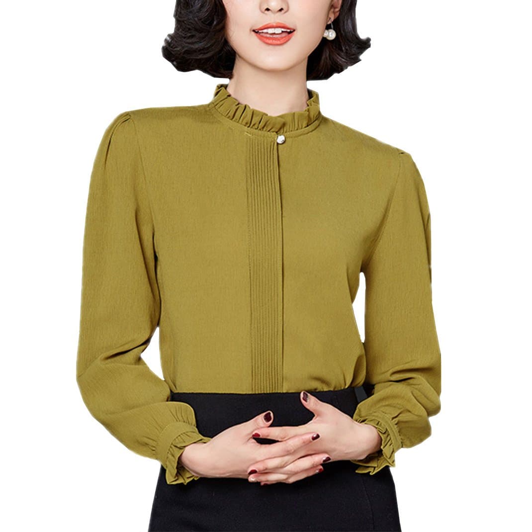 NIXI Women Blouse Stand Collar Long Sleeve Spring Chiffon Shirt Tops Work Formal