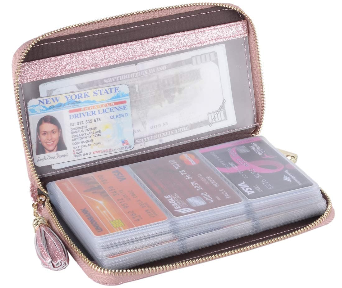 Credit Card Holder Wallet Womens Zipper Leather Case Purse RFID Blocking