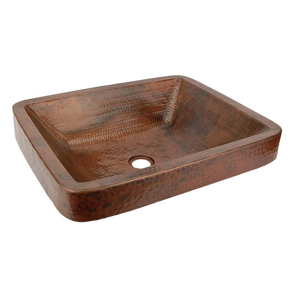 Premier Copper ProductsVREC19SKDB Rectangle Skirted Vessel Hammered Copper Sink, Oil Rubbed Bronze