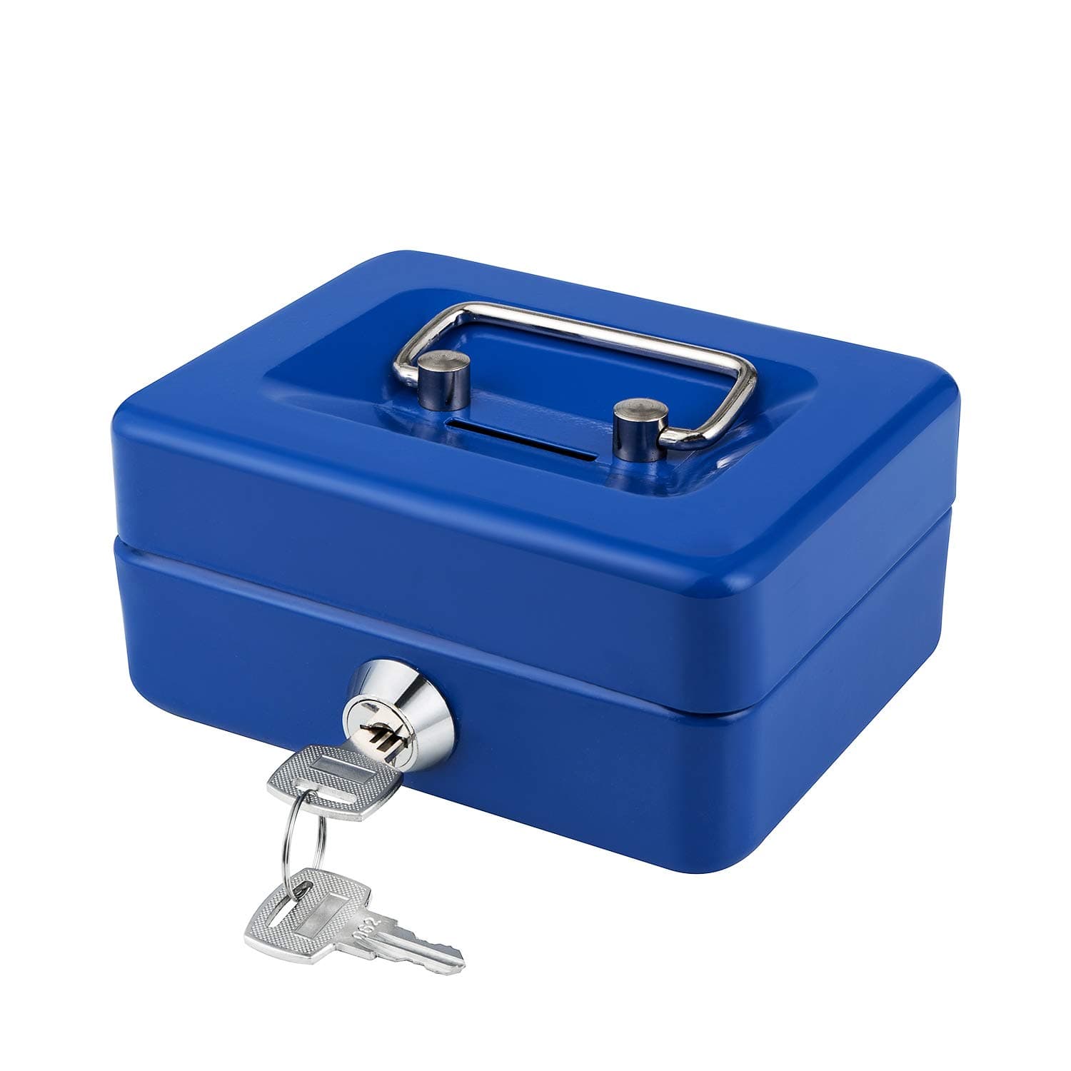 Mini Cash Box with Lock and Slot Small Cash Box with Money Tray Metal Piggy Bank Casino Safe Gamblers Lock Box 4.9" x 3.7" x 2.4" Blue