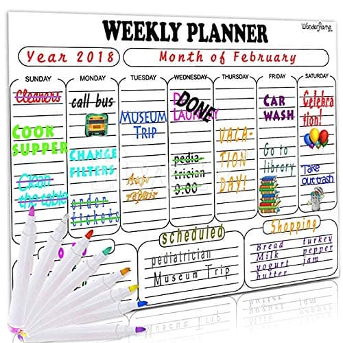 Weekly Magnetic Calendar for Refrigerator Family Magnetic Weekly Planner – 17 x 12-inch Dry Erase Board for The Fridge with Bonus 8 Bright Neon Chalk Markers - Daily Dry Erase Calendar
