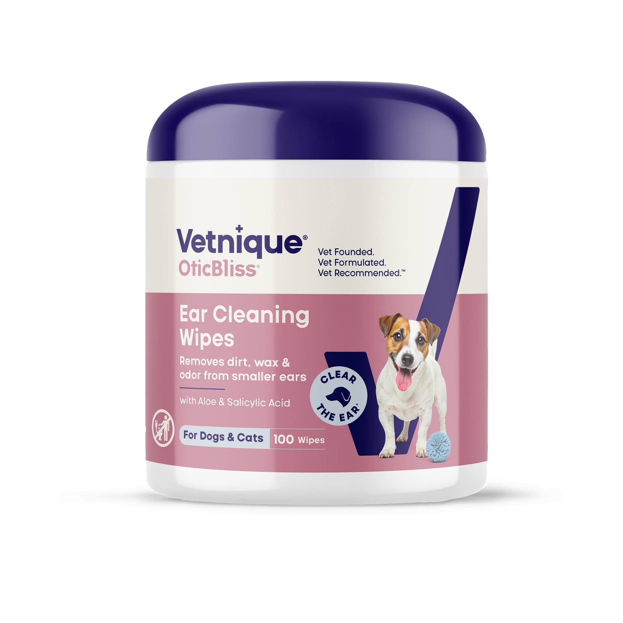 Oticbliss Advanced Cleaning Ear Wipes for Dogs & Cats for Odor Control, Dirt and Wax Removal with Soothing Aloe Vera, Drying Agent and Vitamin E, Clear the Ear 100ct Wipes