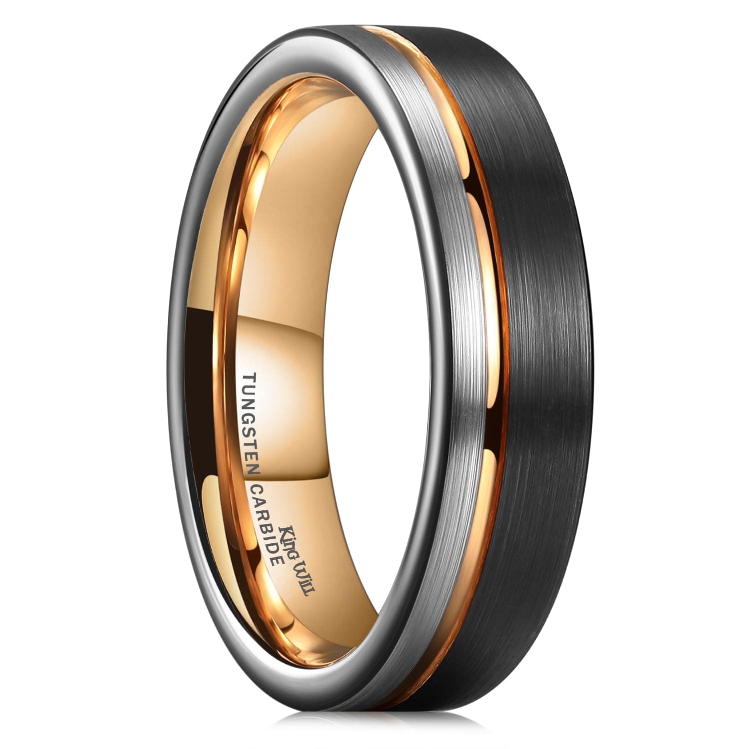 King Will Mens Tungsten Carbide Wedding Band with Groove Design, 6/7/8mm Width, Brushed/Polished Finish Men's Rings Comfort Fit