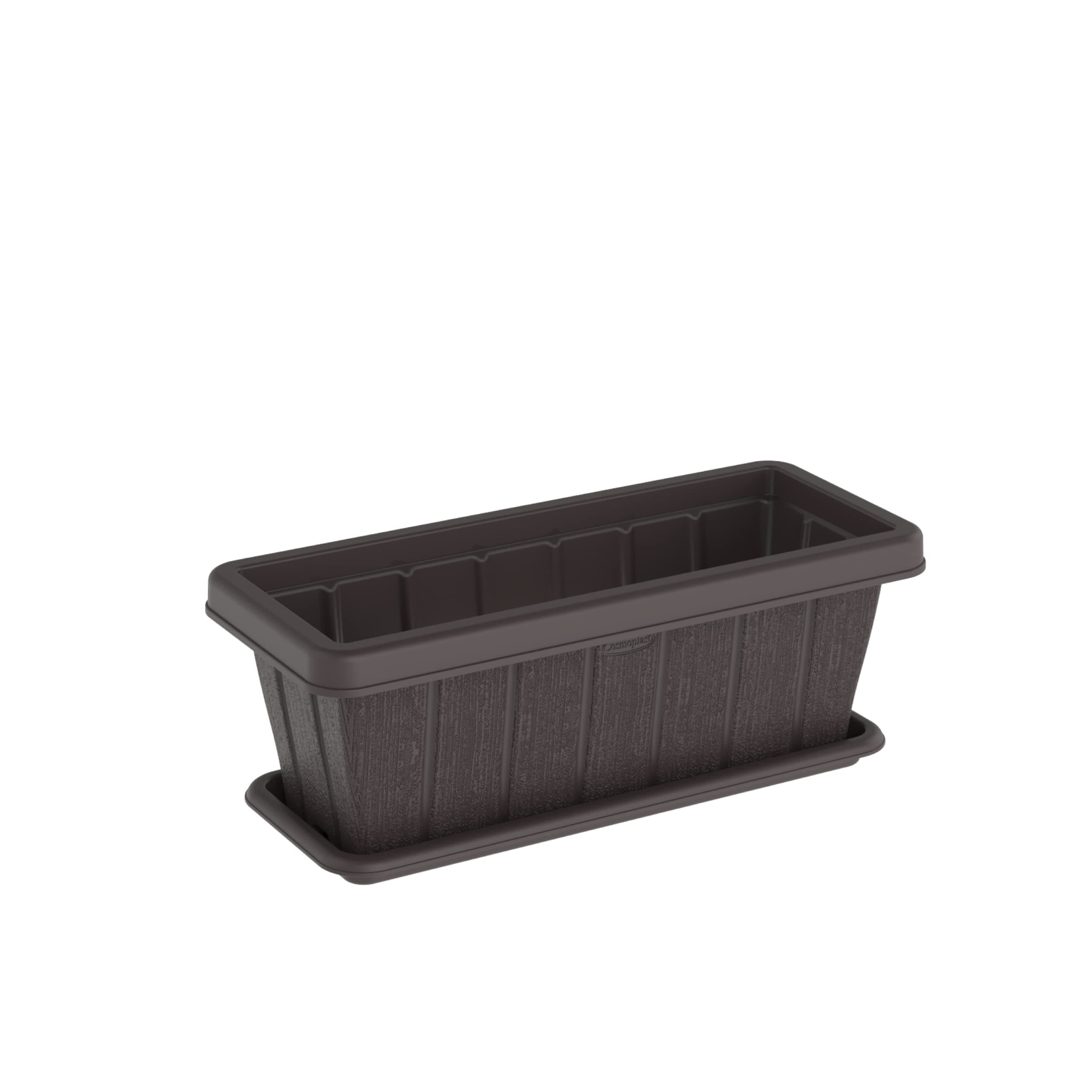 Cosmoplast 18" Cedargrain Rectangular Planter with Tray Dark Brown