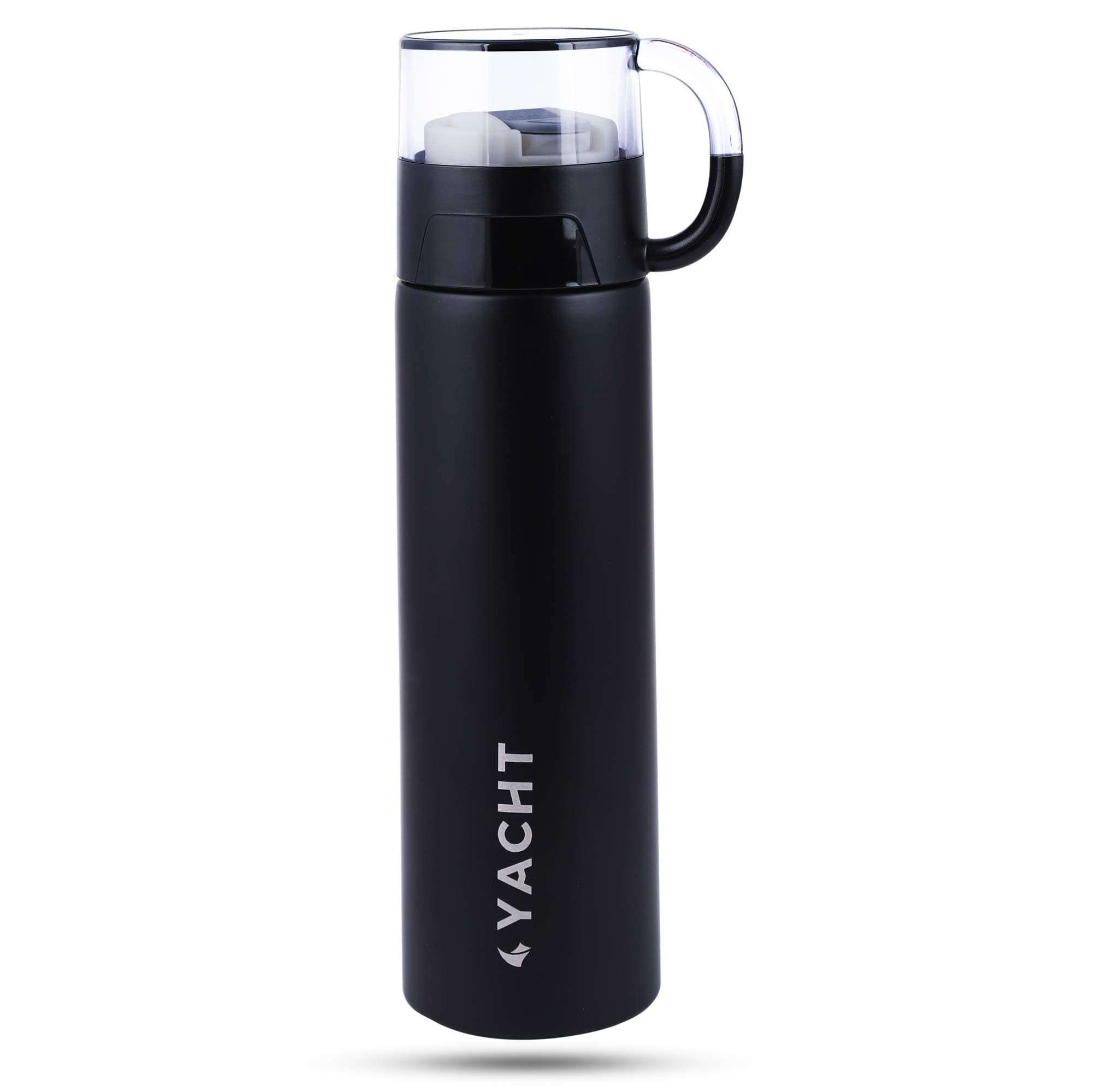 Yacht Vacuum Insulated Hot & Cold Thermosteel Bottle, Stainless Steel Reusable Flask, Double-Wall Thermos Water Bottles, Spill Proof with Leakproof Drinking Cup, Bliss, 500ml, Black.