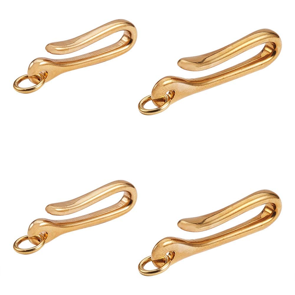 PH PandaHall 4pcs 2 Sizes Brass Solid U Shape Hook Car Loop Pocket Clip with Ring Keyring Belt Hook Key Buckle Keychain for Men Wallet Chain Accessory Golden