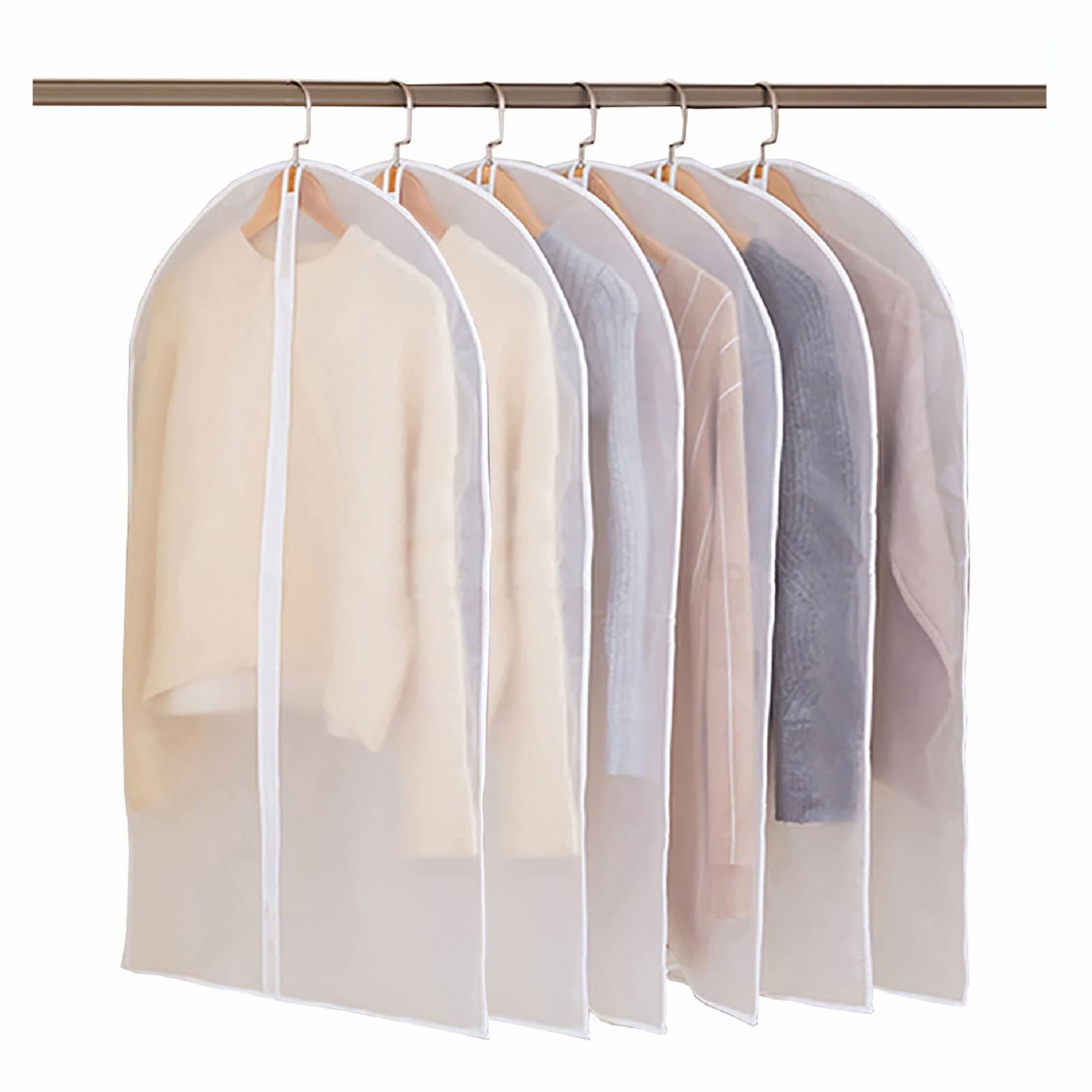 Hanging Garment Bag Lightweight Suit Bags (Set of 6) with Study Full Zipper for Closet Storage and Travel,Clear Plastic Cover for Clothes Storage Suits Dress (24X40-6PCS)