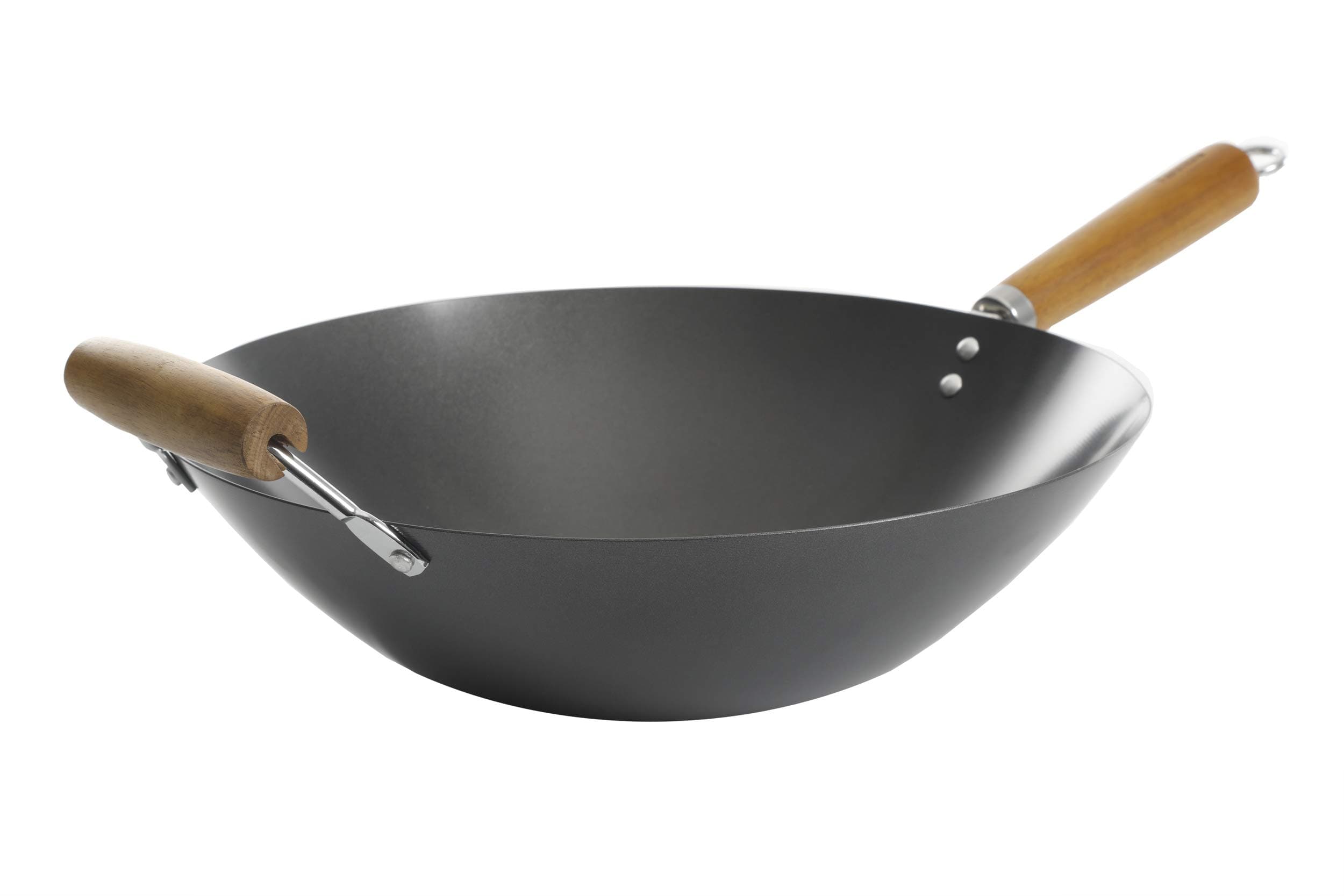 Hammond 14-Inch Flat Bottom Carbon Steel Wok, Black, Durable Non-Stick Stir Fry Pan for Gas and Electric Stovetops