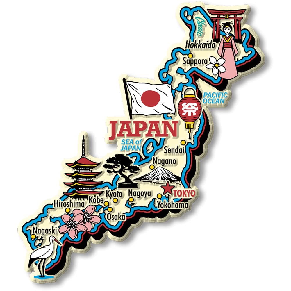 Japan Jumbo Country Map Magnet by Classic Magnets, 3D Rubber Vintage-Style Collectible Souvenirs and Gifts Made in The USA
