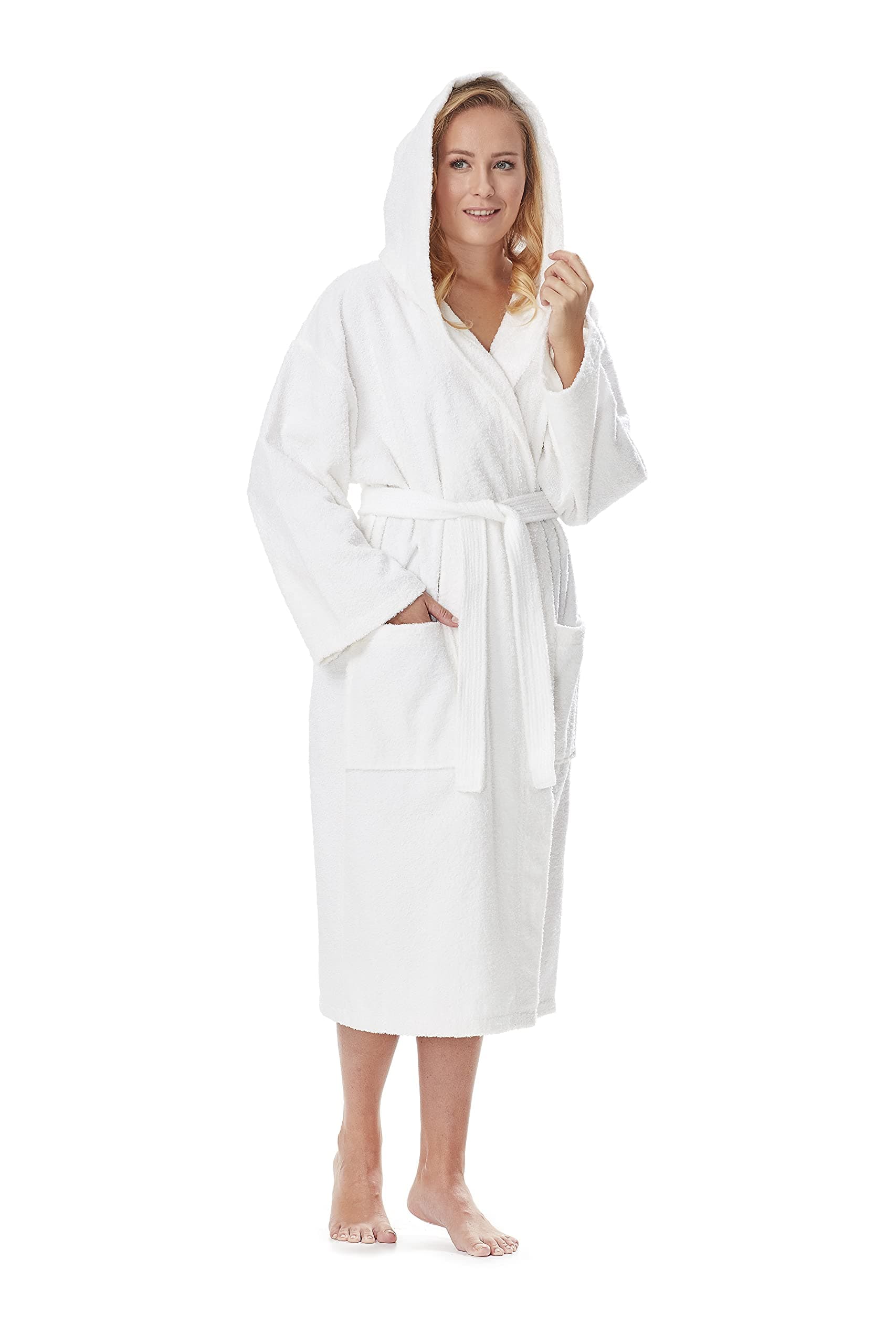 Arus Women's Classic Hooded Bathrobe Turkish Cotton Terry Cloth Robe