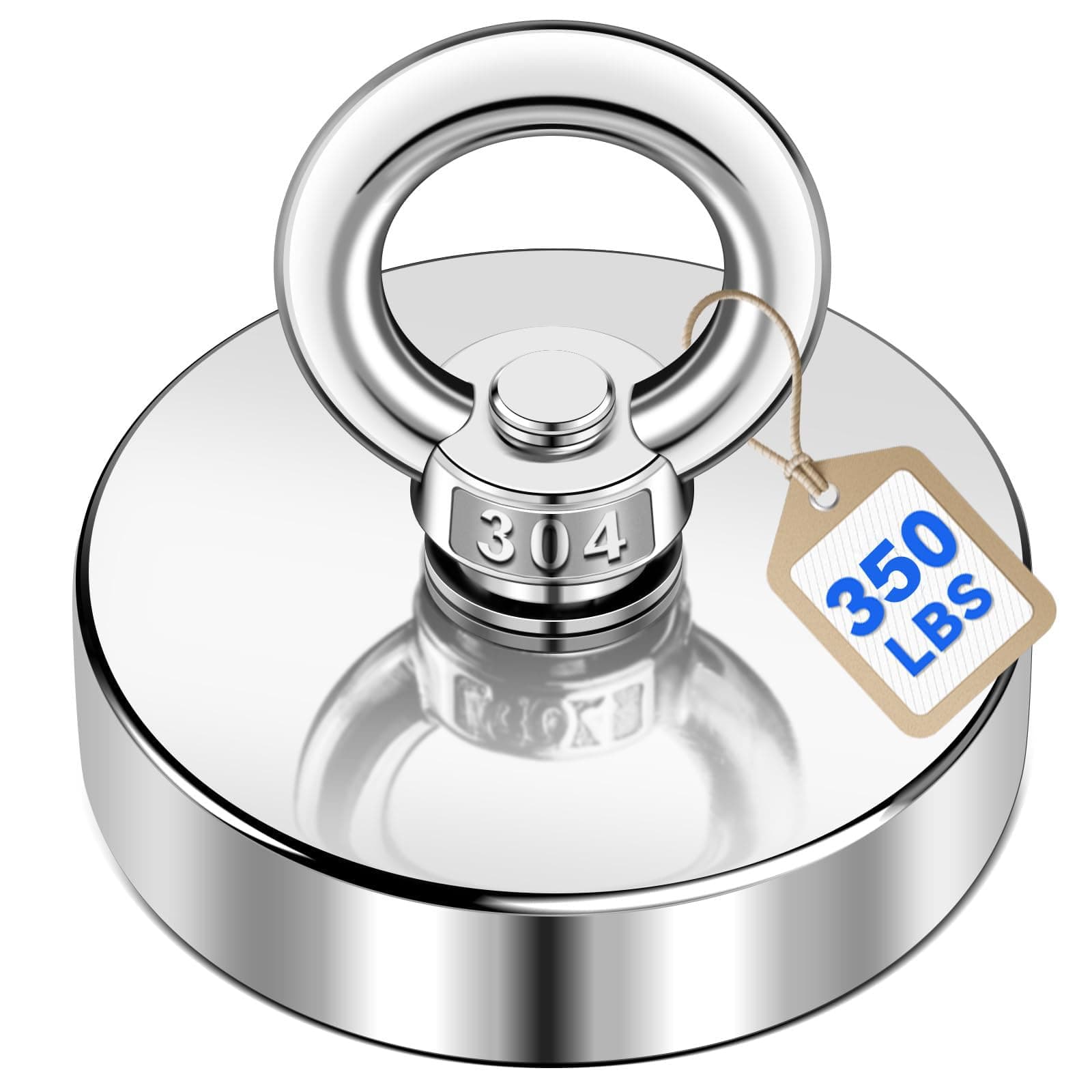 DIYMAG Strong Neodymium Fishing Magnets 350 Lbs(158 KG) Pulling Force Rare Earth Magnet with Countersunk Hole Eyebolt Diameter 1.97 inch(50 mm) for Retrieving in River and Magnetic