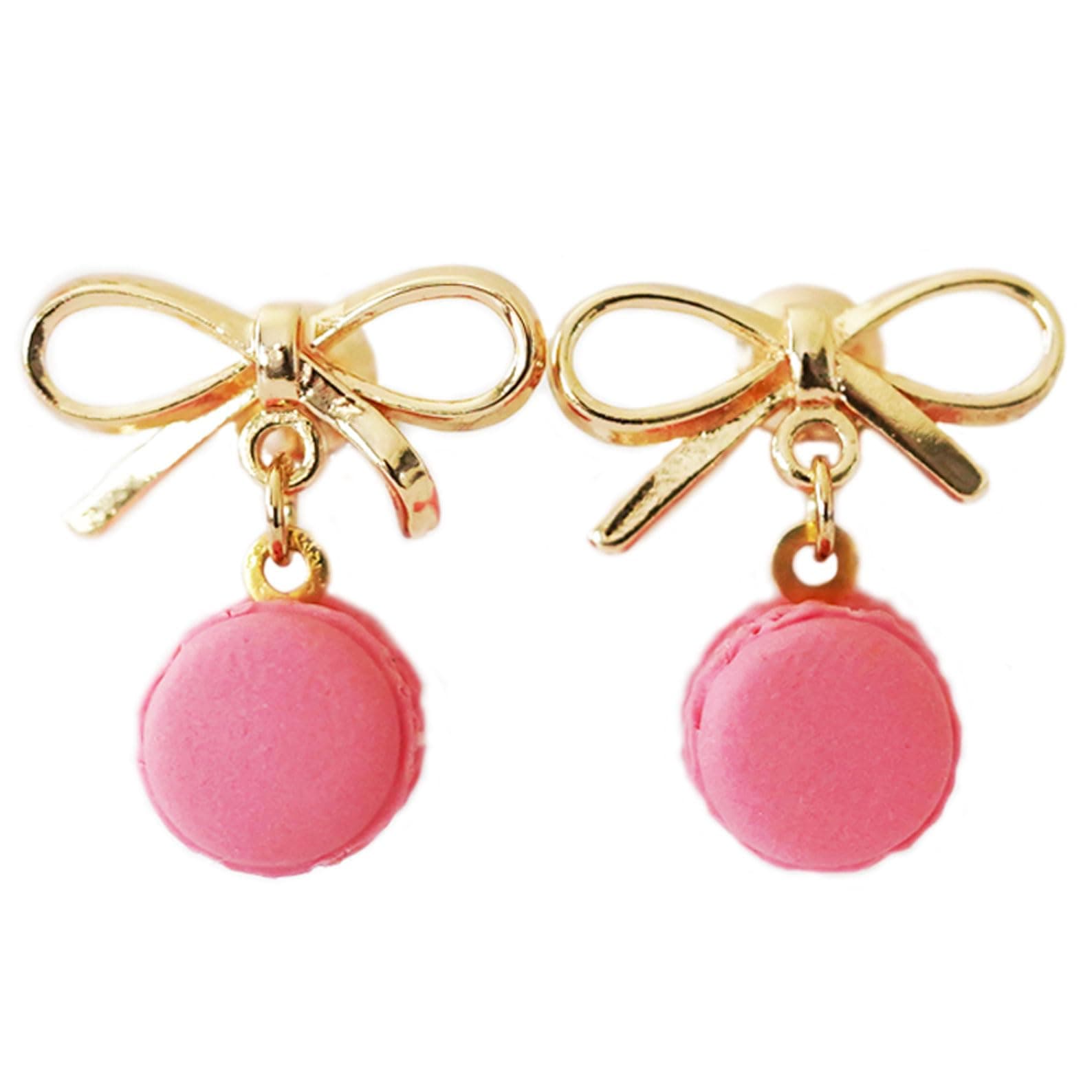 Mini Pink Macaron Bow Stud Earrings Kawaii Dessert Jewelry Handmade Polymer Clay Food Earrings Cute Christmas Gift for Her Sweet Accessory
