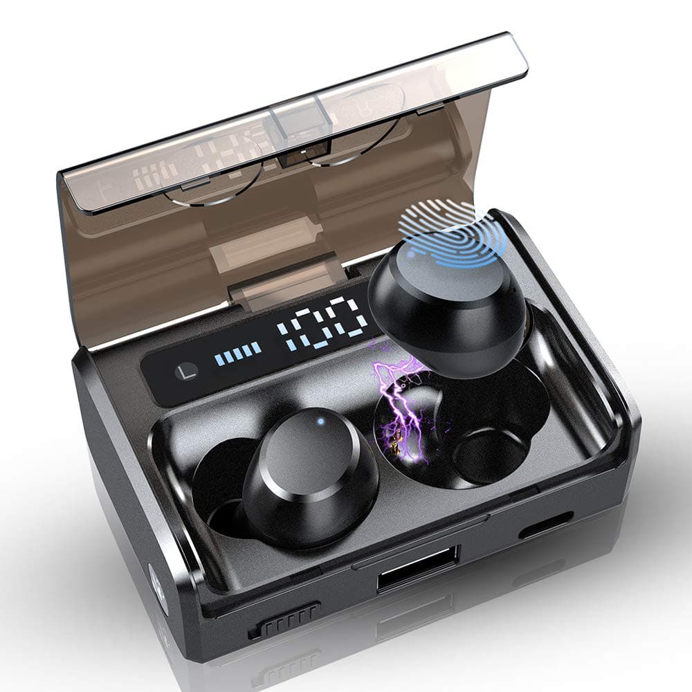 Wireless Earbuds, IPX7 Waterproof Bluetooth 5.0 Headphones with 160H Playtime Touch Control, Premium Stereo Sound in-Ear Bluetooth Headphones with Flashlight, LED Battery Display Charging Case