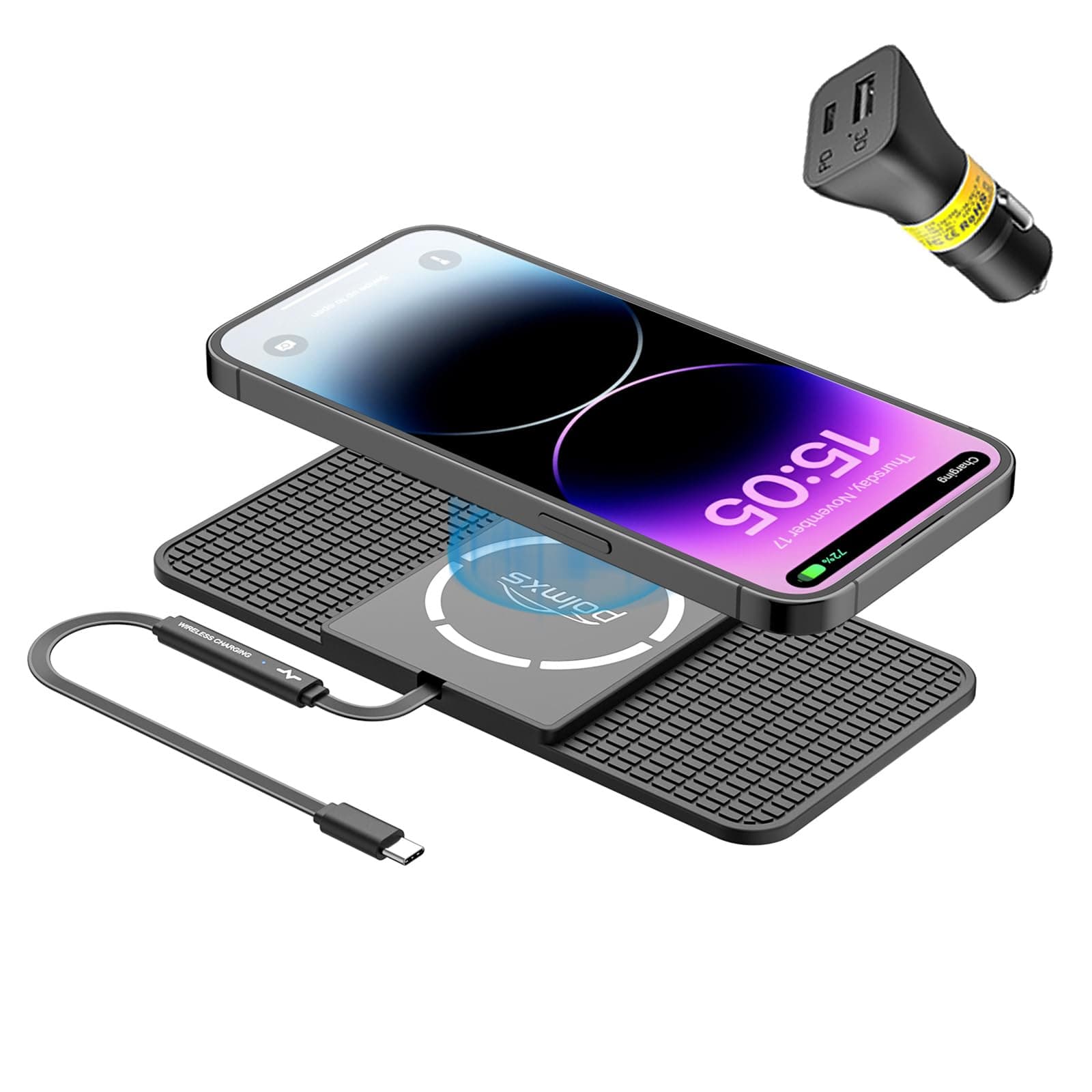 Magnetic Wireless Charger car Charging pad,POLMXS Fast Wireless Phone Charger Cell Phone Cordless Charging mat Compatible with iphone12/13/14/15 Series airpod (C11)