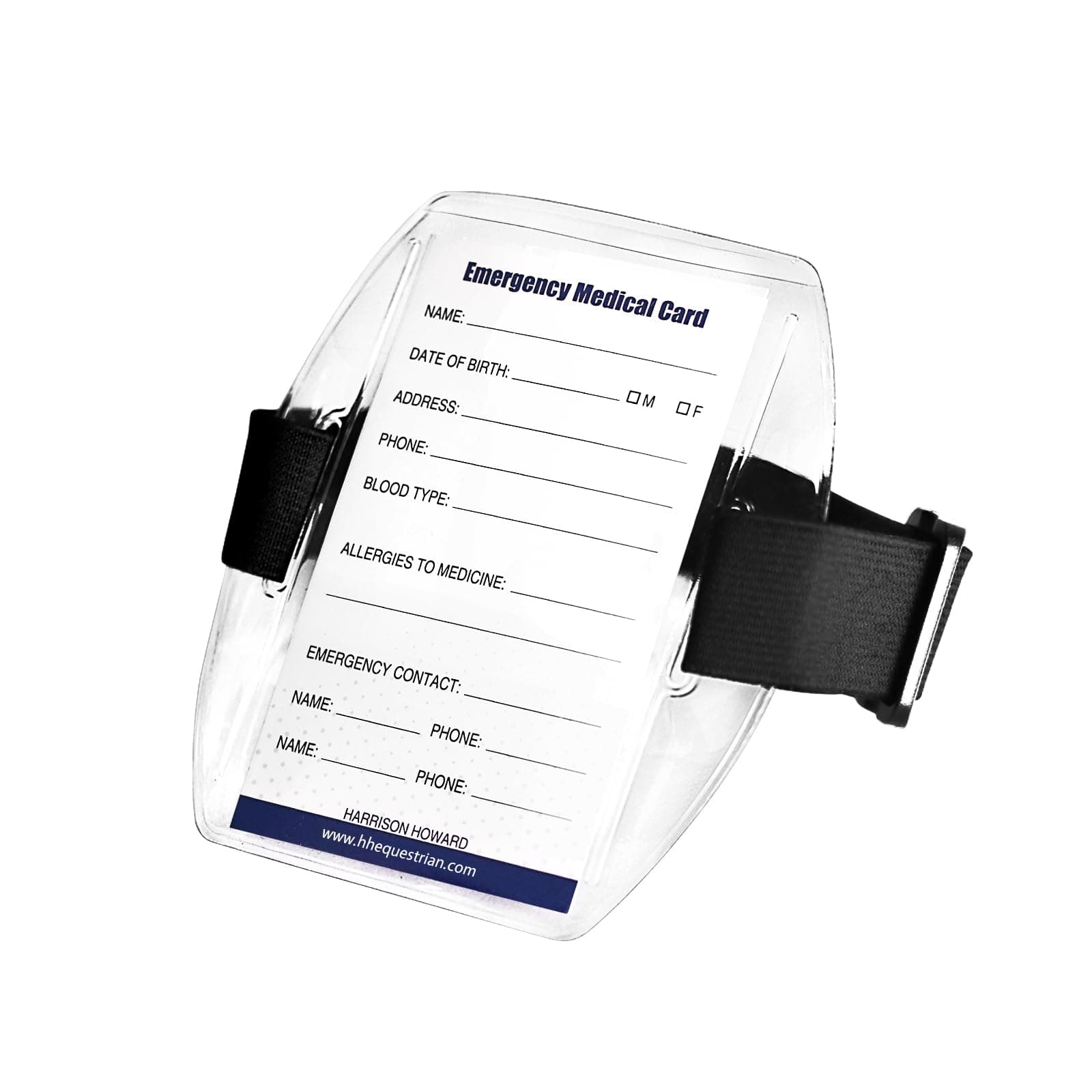 Harrison Howard 1PC Equestrian Medical Update Armband Card Holster Arm Badge Holder with Black Adjustable Strap Black