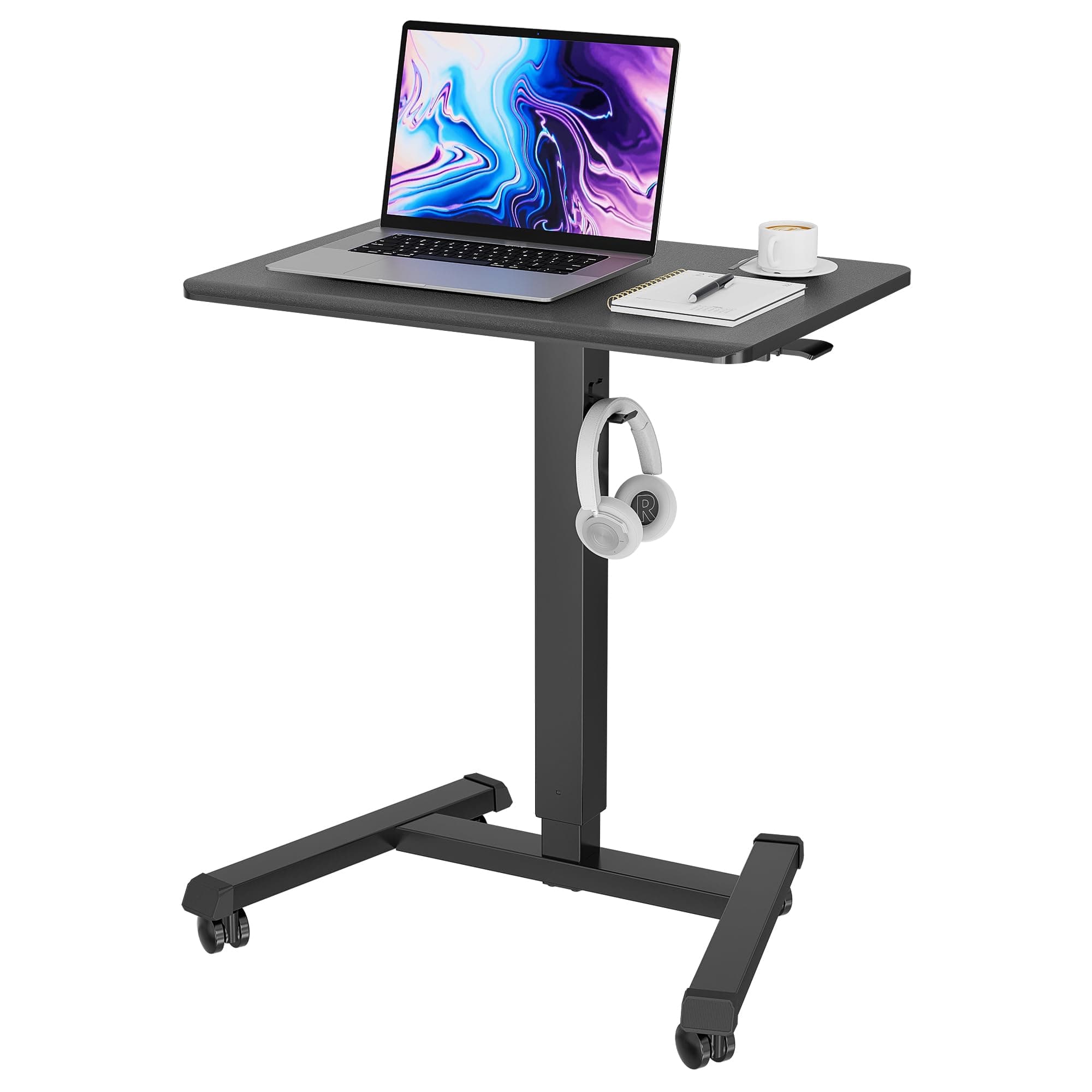 BONTEC 65×45 cm Mobile Standing Desk with 4 Rolling Castors, Height Adjustable Desk on Wheels, Portable Stand Up Desk, Over-Bed Table for Living Room, Bedroom, Medical Use, Ergonomic, Space Saving