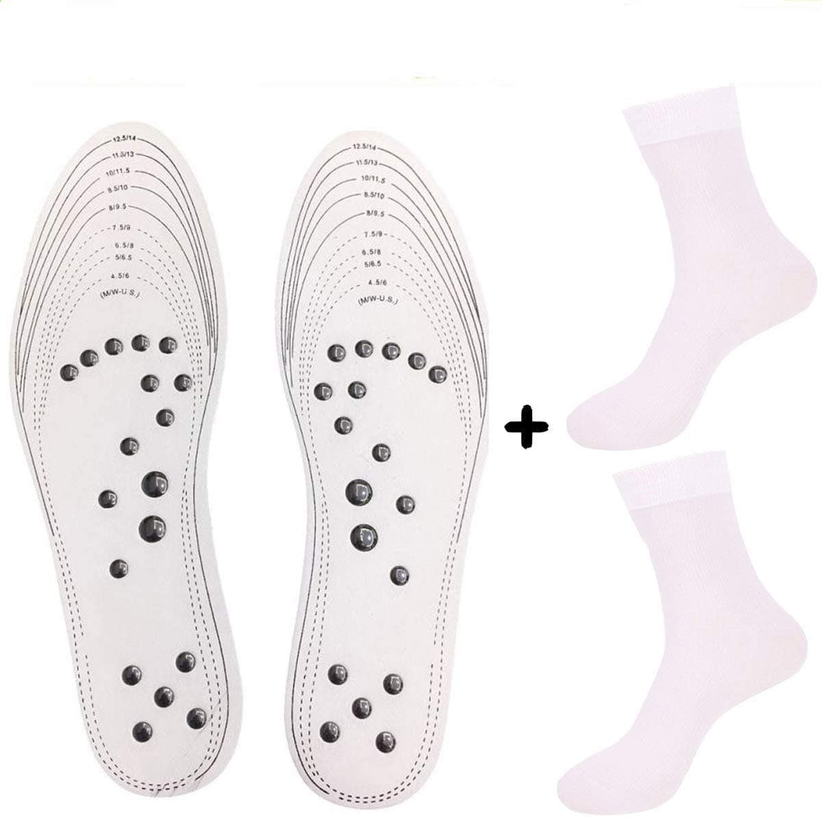 Acupressure Magnetic Massage Insoles for Women and Men, Feet Reflexology Therapy Insole for Plantar Fasciitis, Pain Relief, Weight Loss WashWashable Cuttable Design with 1 Pair Bamboo Socks