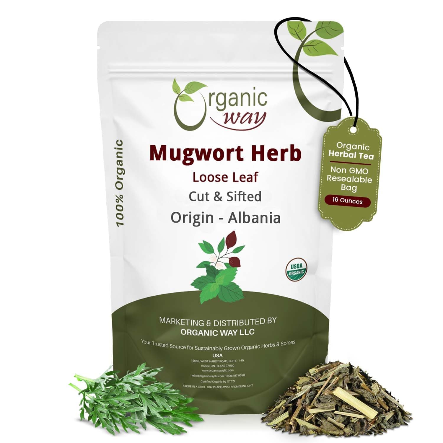 Organic Way Mugwort Herb Loose Leaf Cut & Sifted (Artemisia Vulgaris) Herbal Tea | Kosher & USDA Certified | Vegan, Non-GMO & Gluten Free | Raw from Albania (16 Ounce (pack of 1))