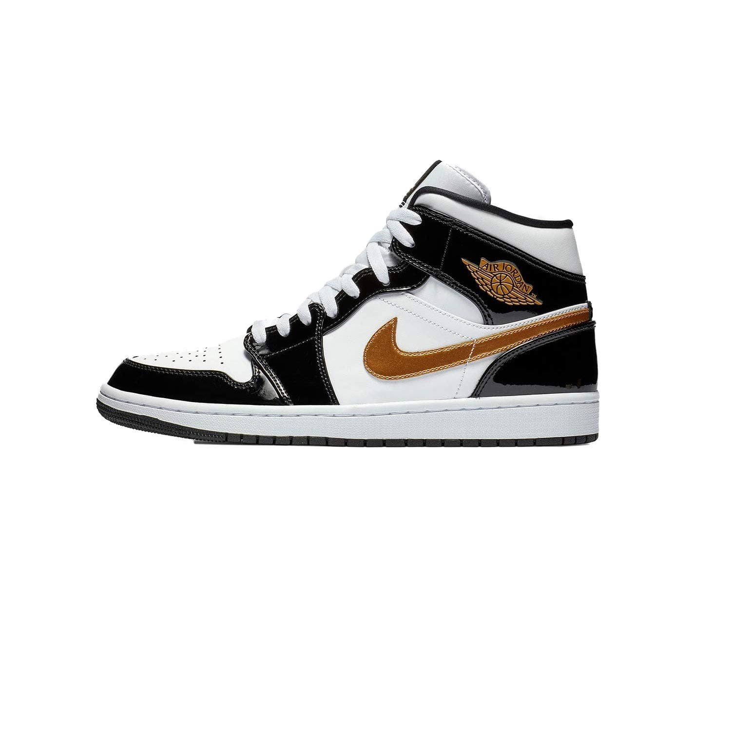 Air Jordan 1 Retro Mid SE Patent Black Gold Mens Lifestyle Shoes (Black/Gold)